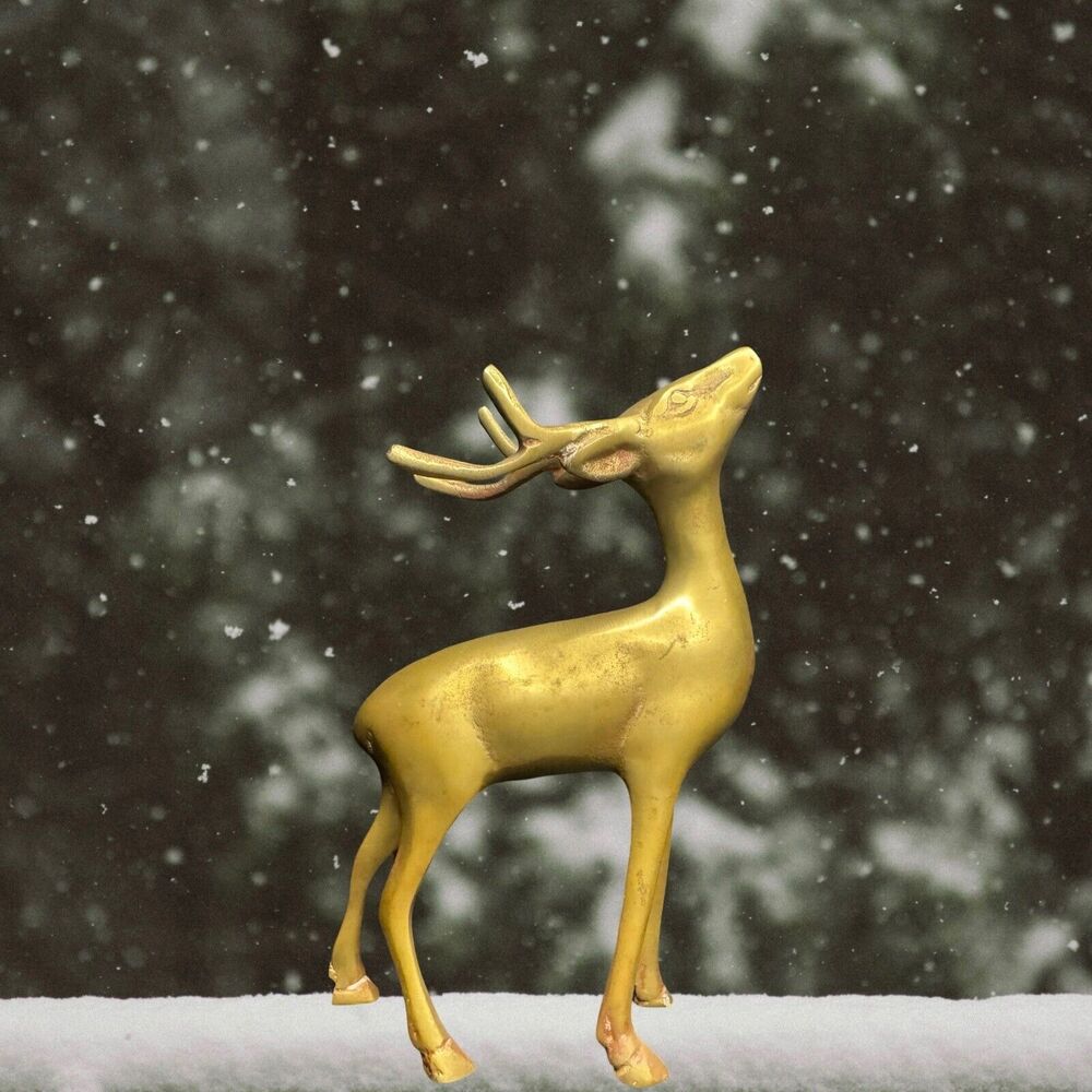 Vintage Brass Deer Figurine Buck 6.5 Inches Unbranded Heavy Rudolf Winter Decor - Picture 2 of 11
